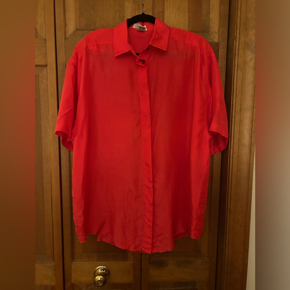 Express Vintage 1980s Women’s M Maximalist Orange Short Sleeve Silk Blouse Top